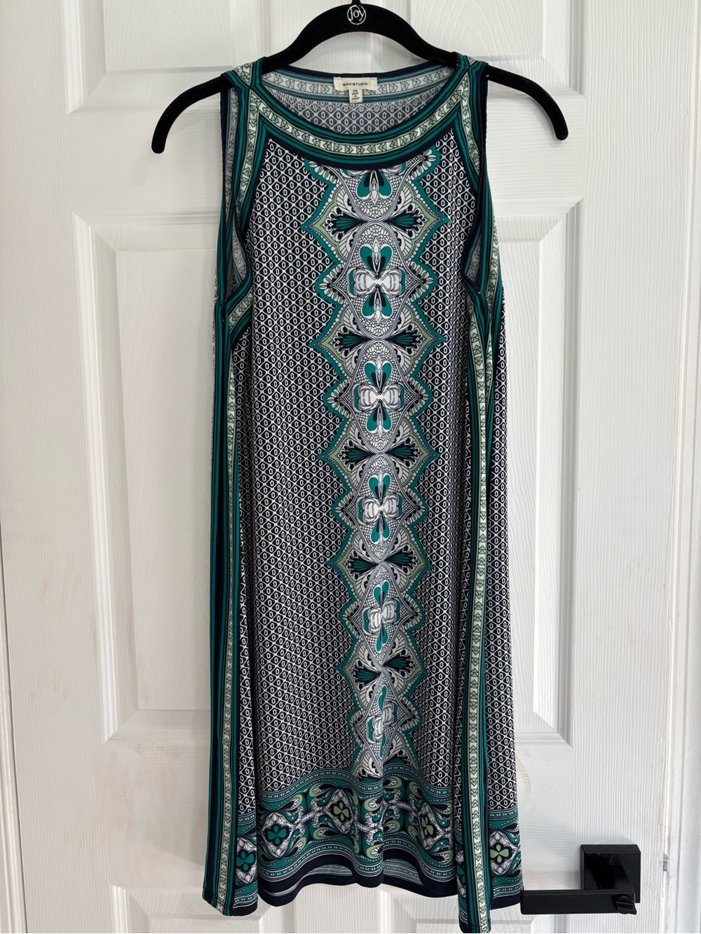 Max Studio Teal & Black Sleeveless Geometric Shift Dress